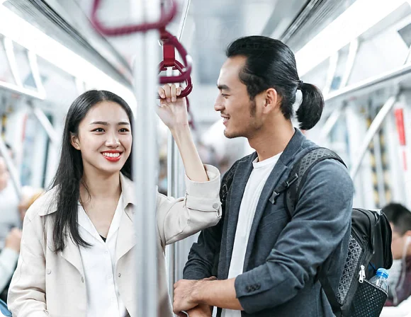 People talking on train